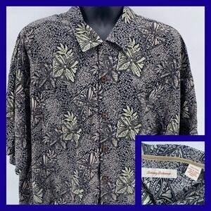 Tommy Bahama Mens Silk Shirt XXL Tropical Floral Print Short Sleeve Button Up